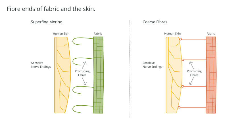 Comparaison de diamètres de fibres en microns — douceur au toucher