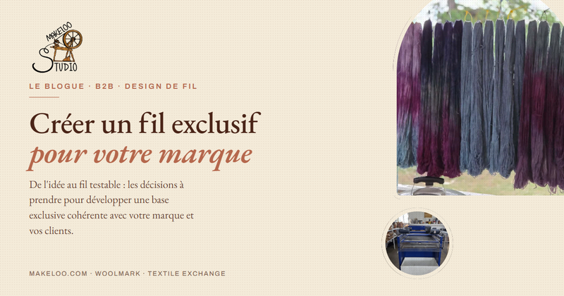 Couverture de l'article « Créer un fil exclusif pour une marque ou une boutique » — écheveaux teints sur mesure au séchage, atelier Makeloo Studio.